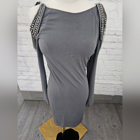 Alice+Olivia Embellished Cutout Shoulder Dress | Gray | Small | EUC - Picture 6 of 16
